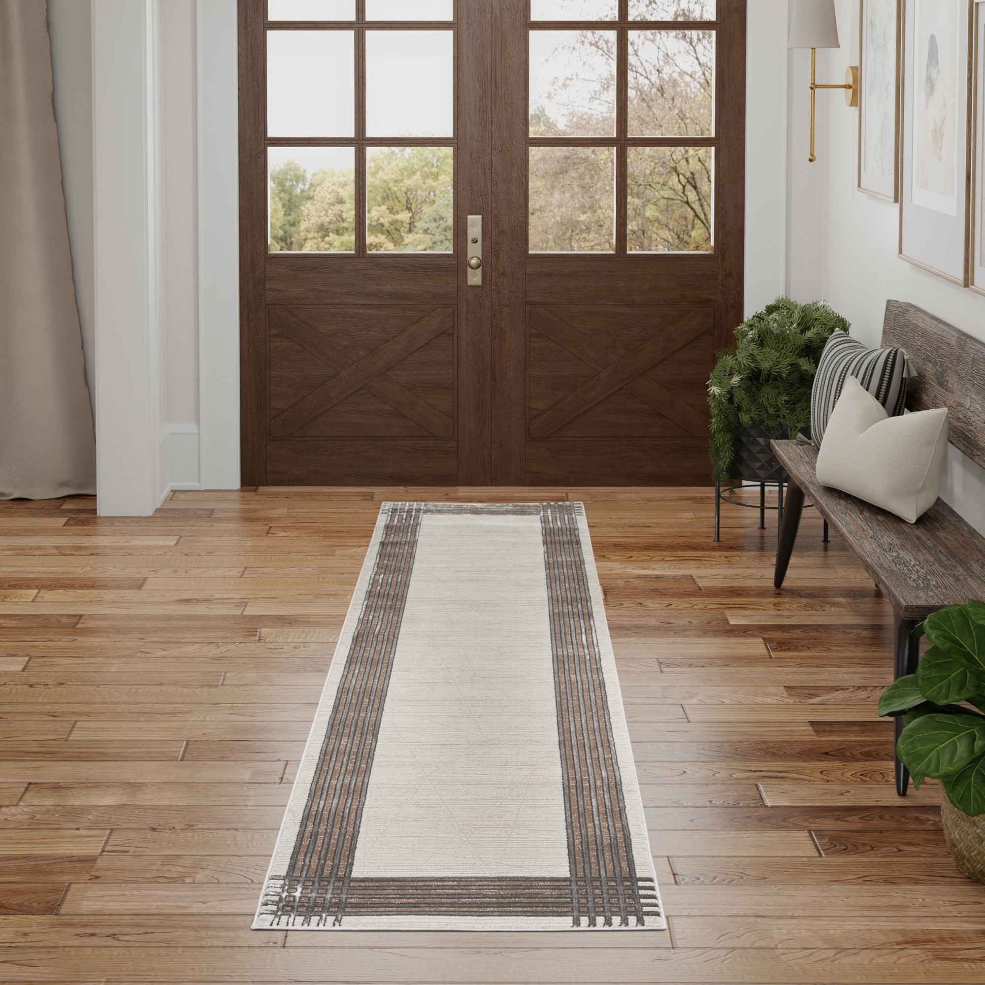 Desire Dsr01 Geometric Runner Rug By Nourison In Ivory Silver Grey